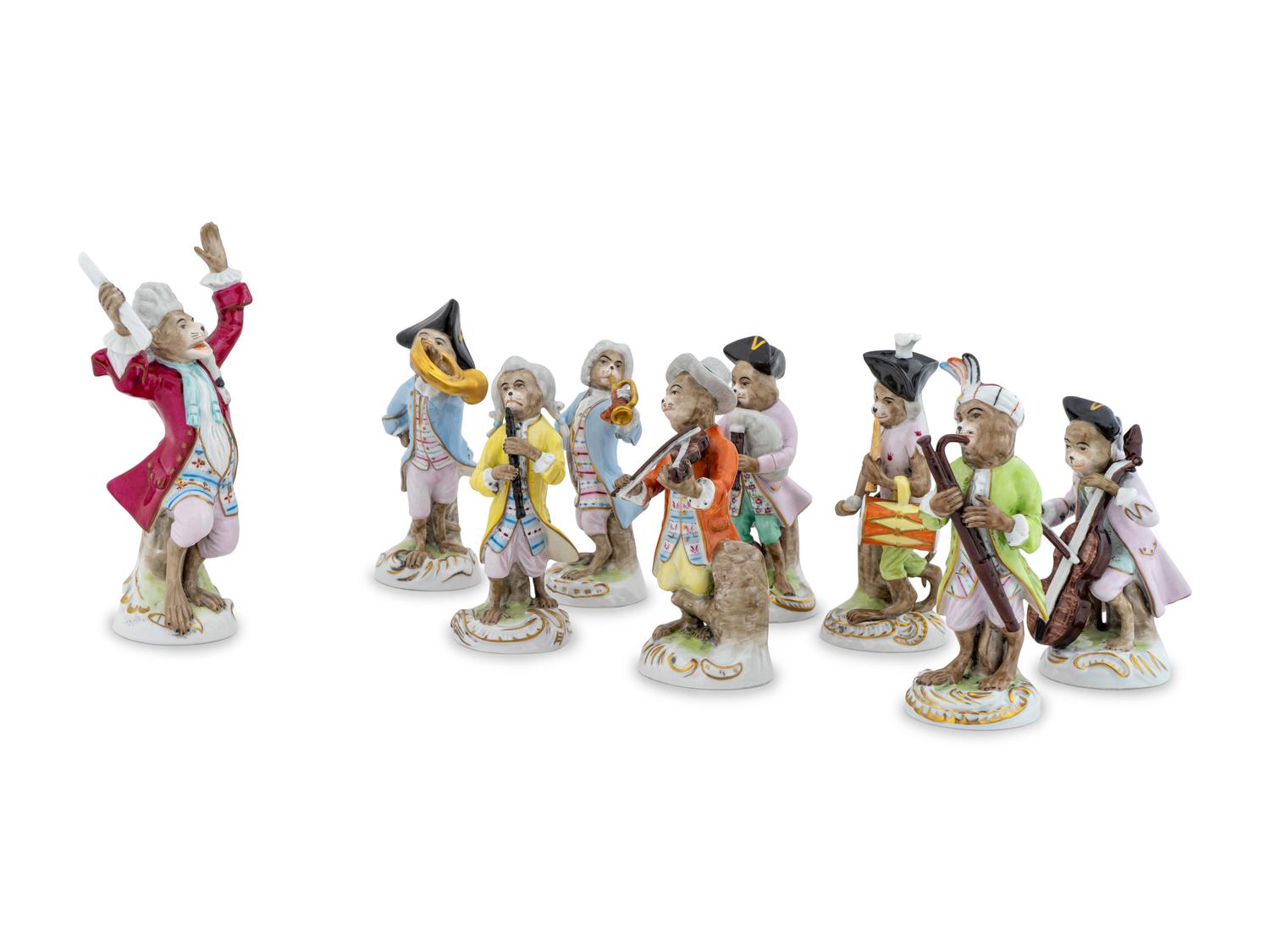 A German Porcelain Nine-Piece Monkey Band — EARLY 20TH CENTURY