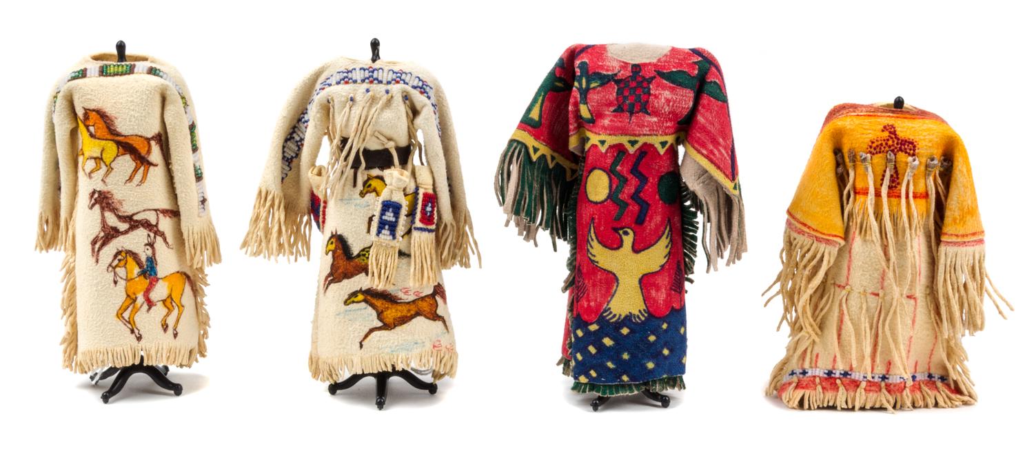 Four Native American Dresses Length of longest 4 3/4 inches. — Tu Moonwalker, White Mountain Apache