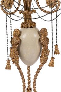 A Pair of Late George III 'Ostrich Egg' and Giltwood Three-Light Candelabra