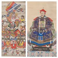 Two Ink and Color Paintings on Paper Scrolls — QING DYNASTY