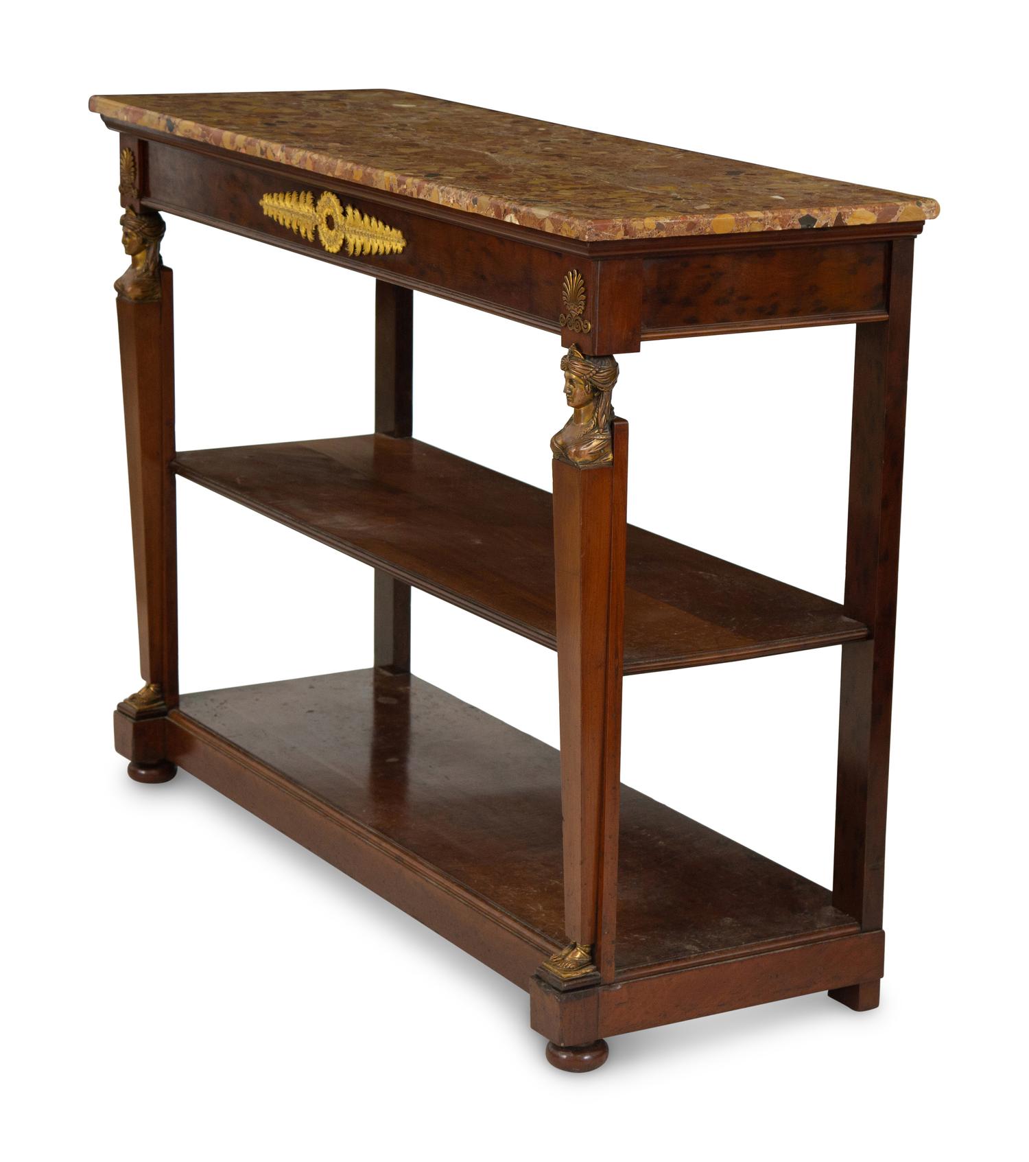 A French Empire Gilt Bronze Mounted Mahogany Breche d'alep Marble-Top Console Table