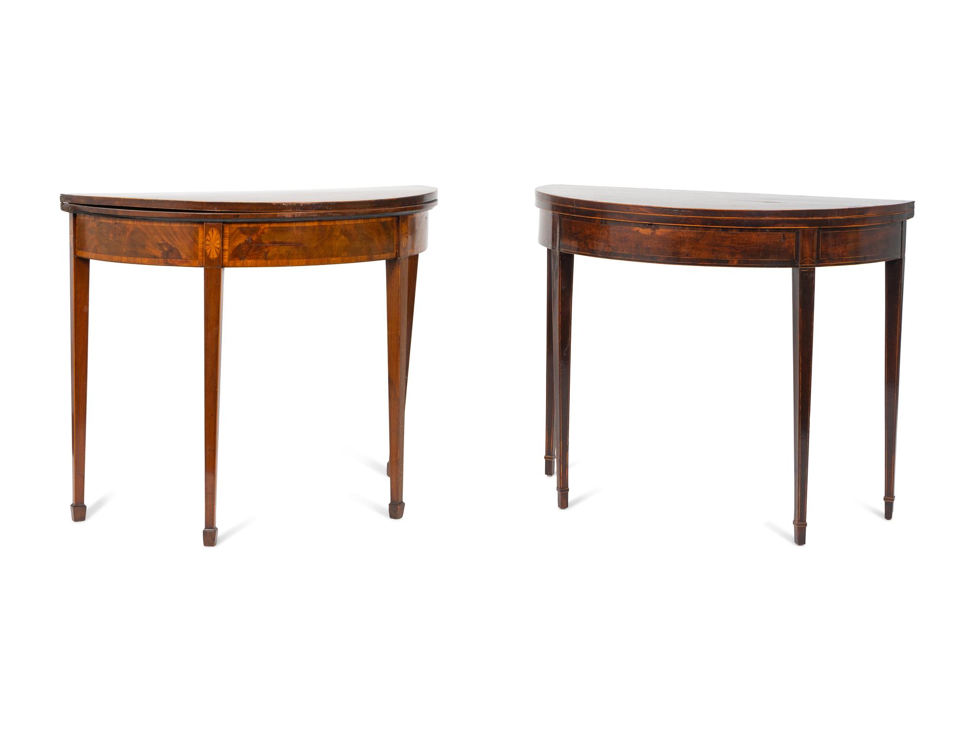 Two George III Mahogany Demi-lune Flip-Top Games Tables — EARLY 19TH CENTURY