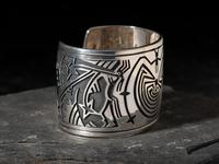 Silver Overlay Man-in-the-Maze and Star Cuff Bracelet