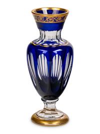 A Saint-Louis Gilt Decorated Cobalt Cut-to-Clear Glass Vase