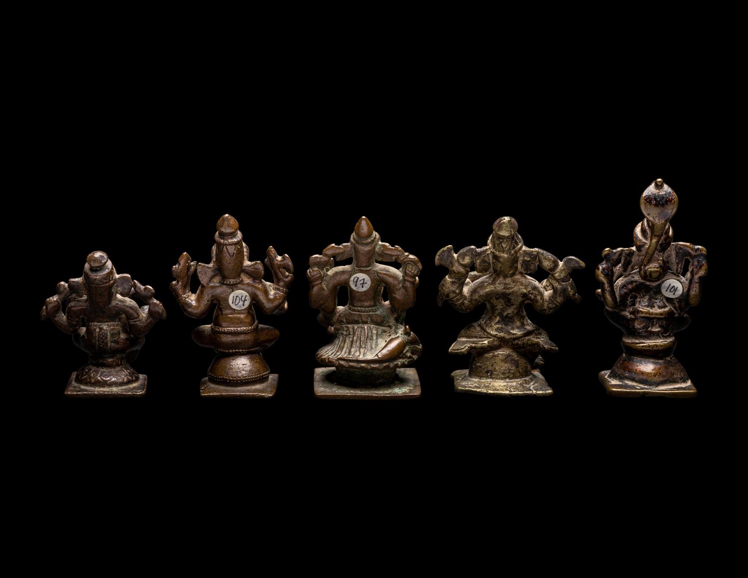 Five Small Indian Bronze Figures of Ganesha