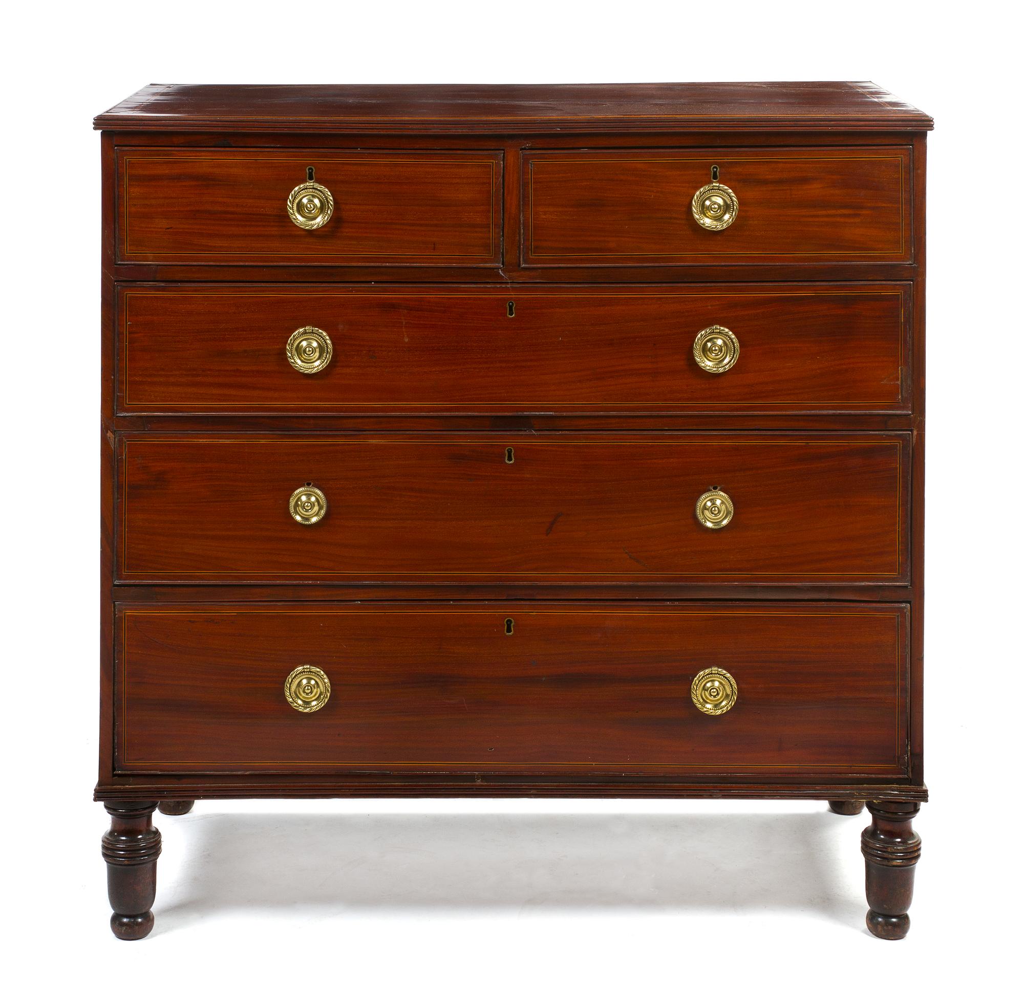 A Federal Style Mahogany Chest of Drawers, Height 42 1/4 x width 42 1/2 x depth 20 1/2 inches.