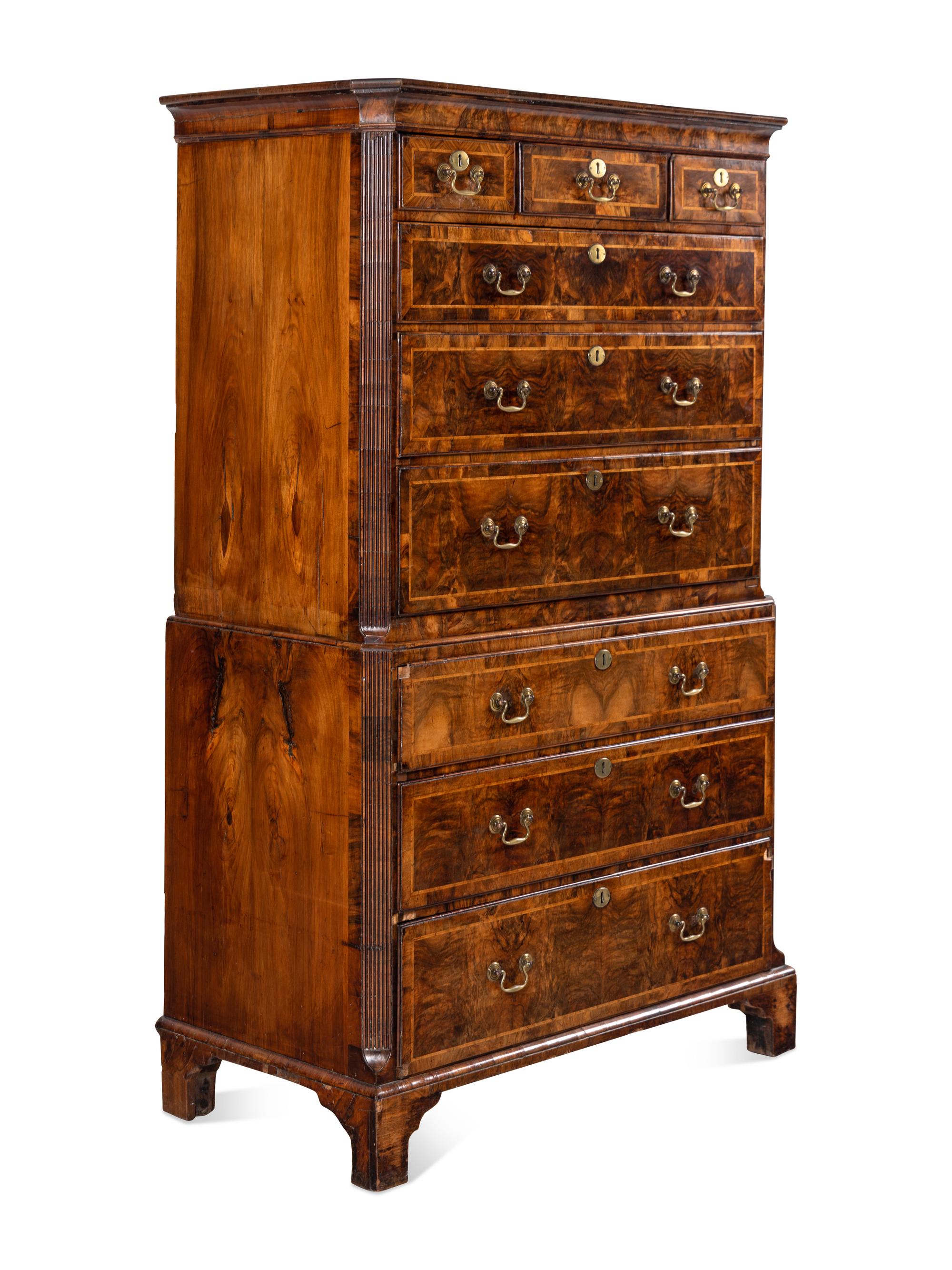 A George III Burl Walnut Chest-on-Chest