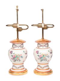 A Pair of Samson Porcelain Vases Mounted as Table Lamps