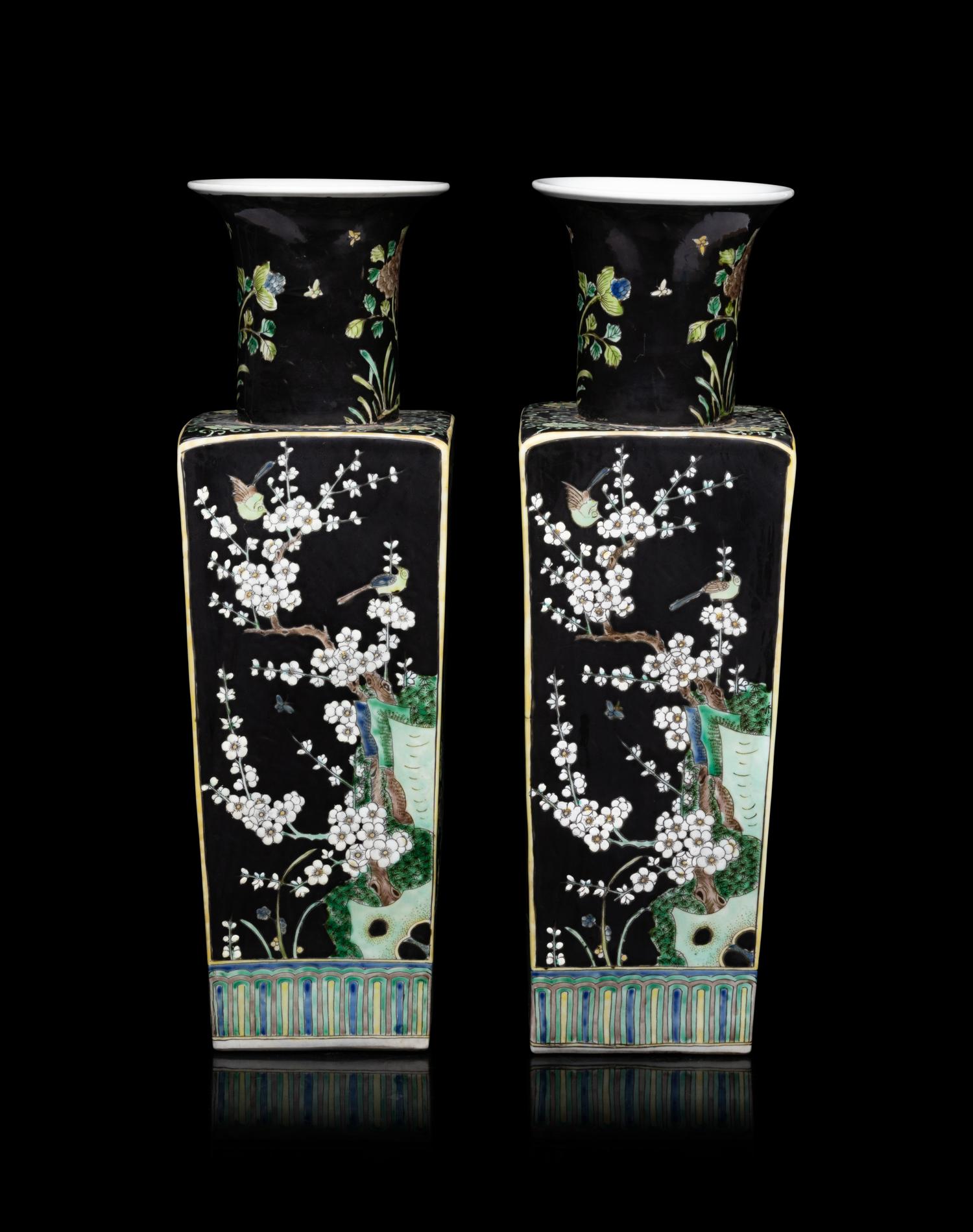 A Pair of Chinese Export Famille Noir Vases