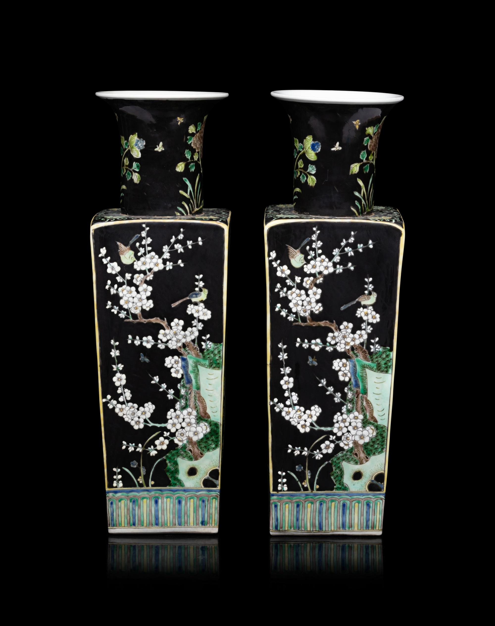 A Pair of Chinese Export Famille Noir Vases
