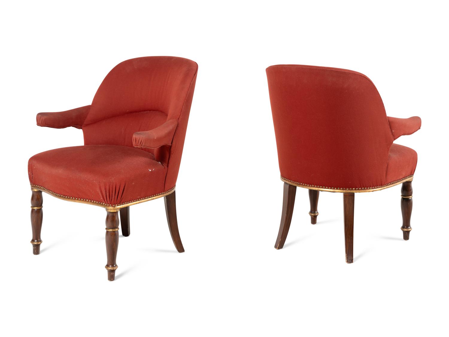 A Set of Three French Faux Bois and Parcel-Gilt Upholstered Armchairs