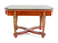 A French Empire Style Burlwood and Gilt Bronze Mounted Marble Top Low Table — LATE 19TH/EARLY 20TH CENTURY