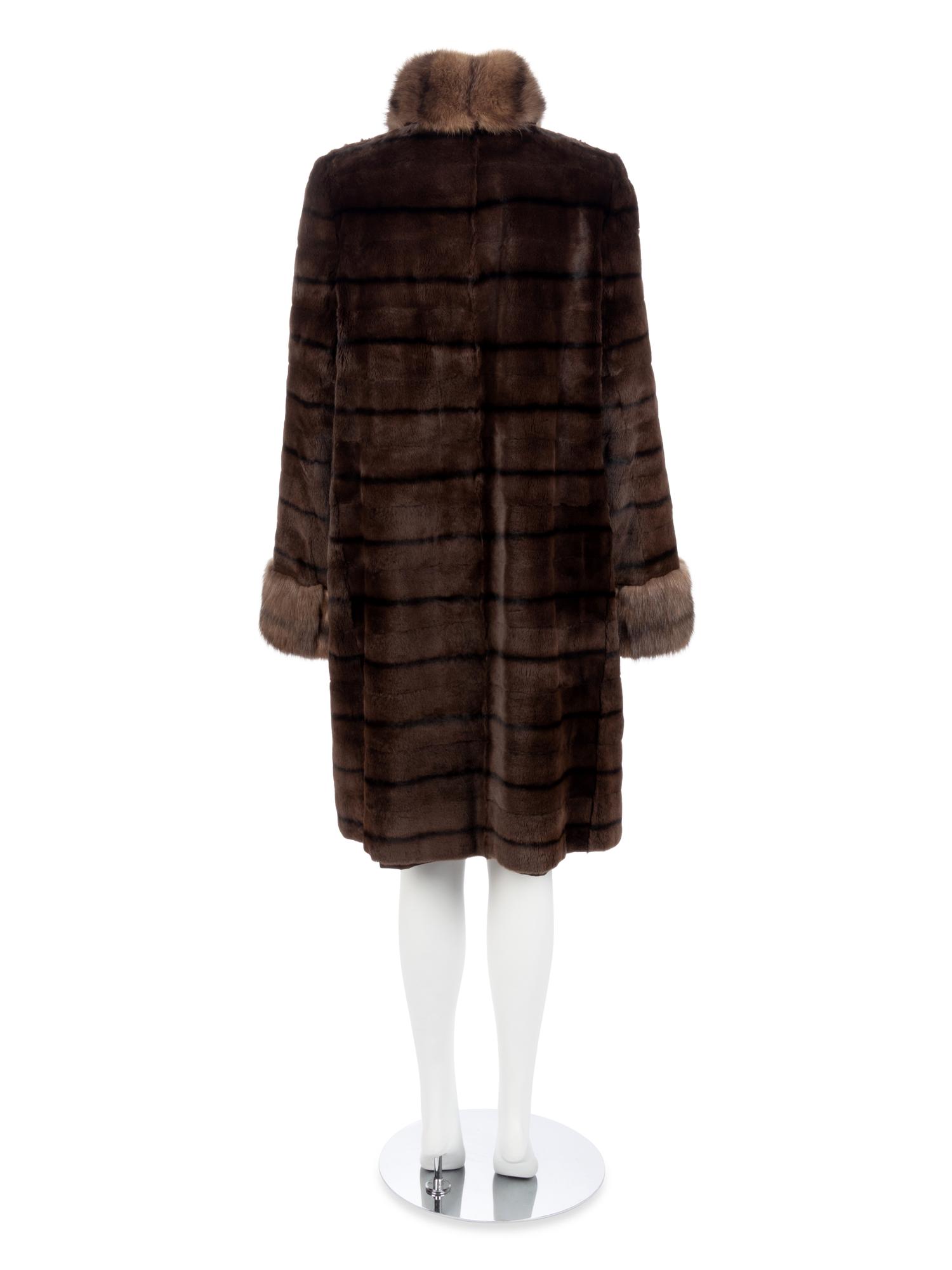 Dennis Basso Brown Reversible Silk with Weasel and Sable Coat, 2000-10s