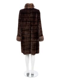 Dennis Basso Brown Reversible Silk with Weasel and Sable Coat, 2000-10s