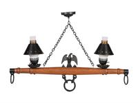 A Wood and Metal Wagon Yoke Two-Light Fixture
