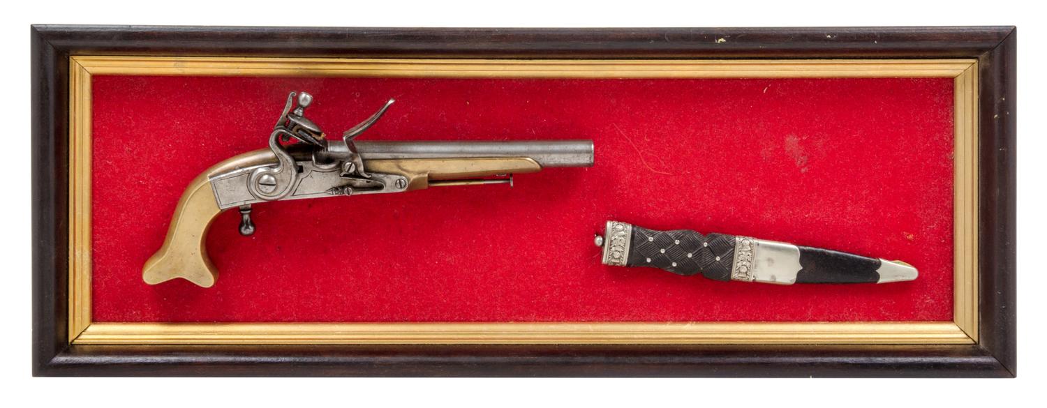 A Scottish Highland Regiment Brass and Iron Flintlock Belt Pistol Length 12 inches. — POSSIBLY 1770, THE ROYAL HIGHLAND REGIMENT