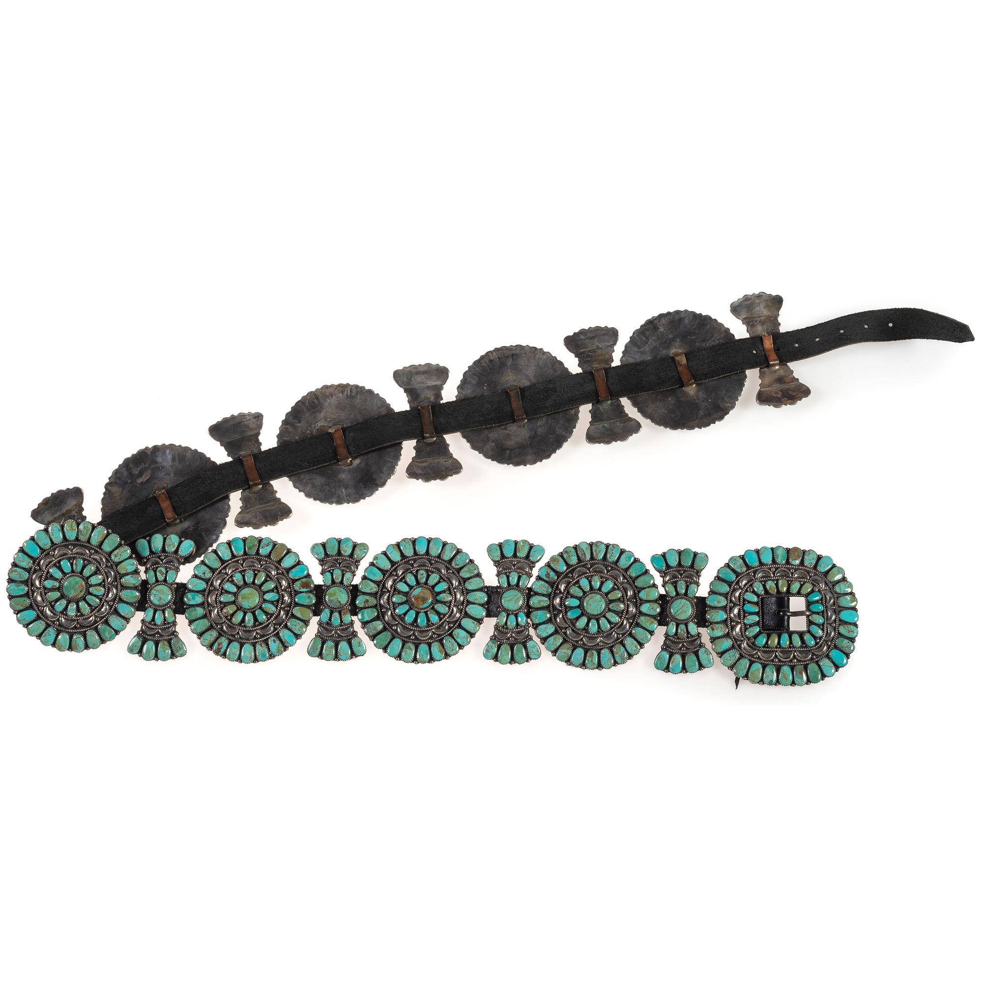 Navajo Silver and Turquoise Cluster Concha Belt