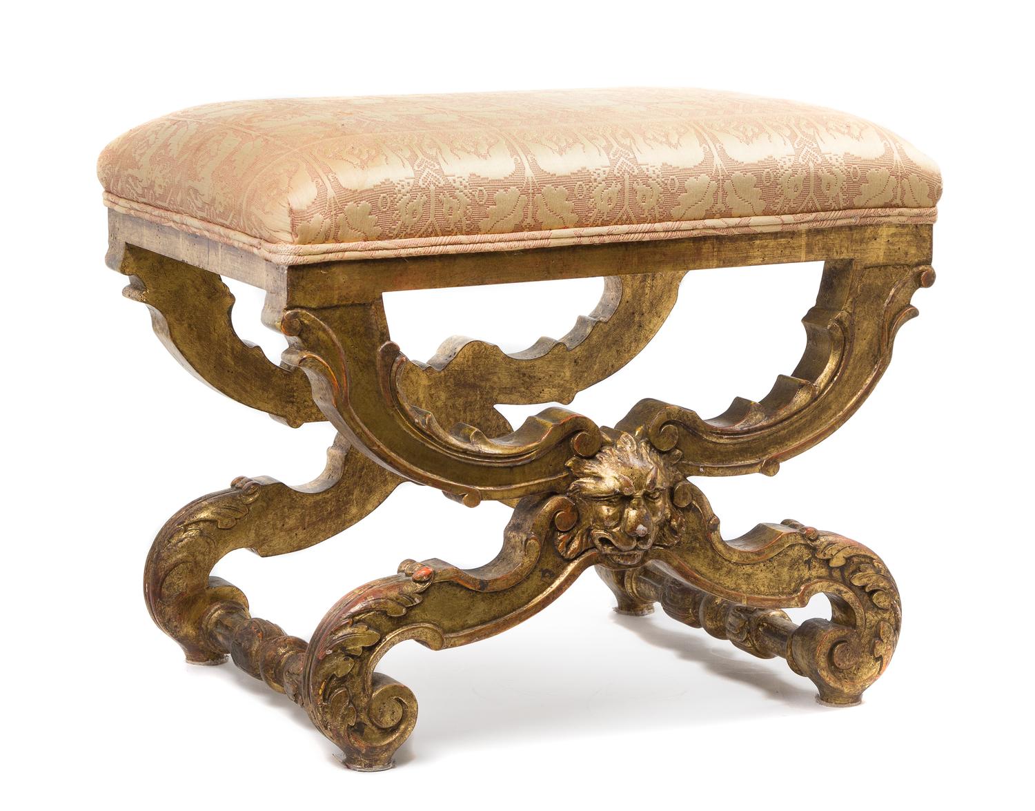 A Rococo Style Giltwood Bench Height 21 x width 24 x depth 18 inches. — 20TH CENTURY