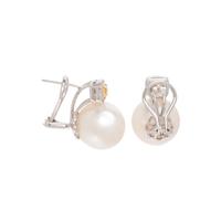 SOUTH SEA CULTURED PEARL, DIAMOND AND COLORED DIAMOND EARCLIPS