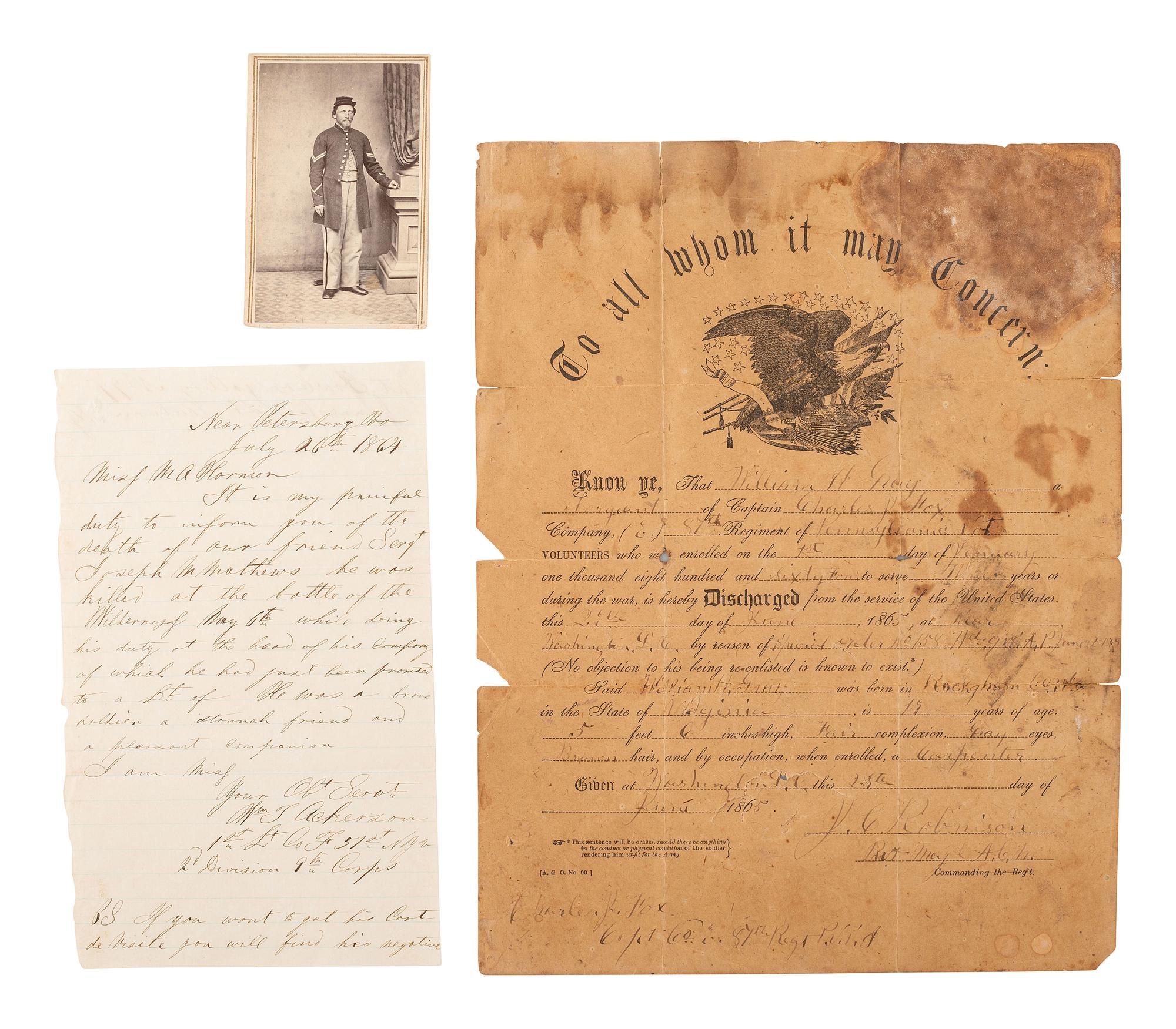 [CIVIL WAR]. Extensive collection of photographs, correspondence, ribbons, and medals associated with the life, service, and political career of Brigadier General John Cleveland Robinson, including his Colt revolver.