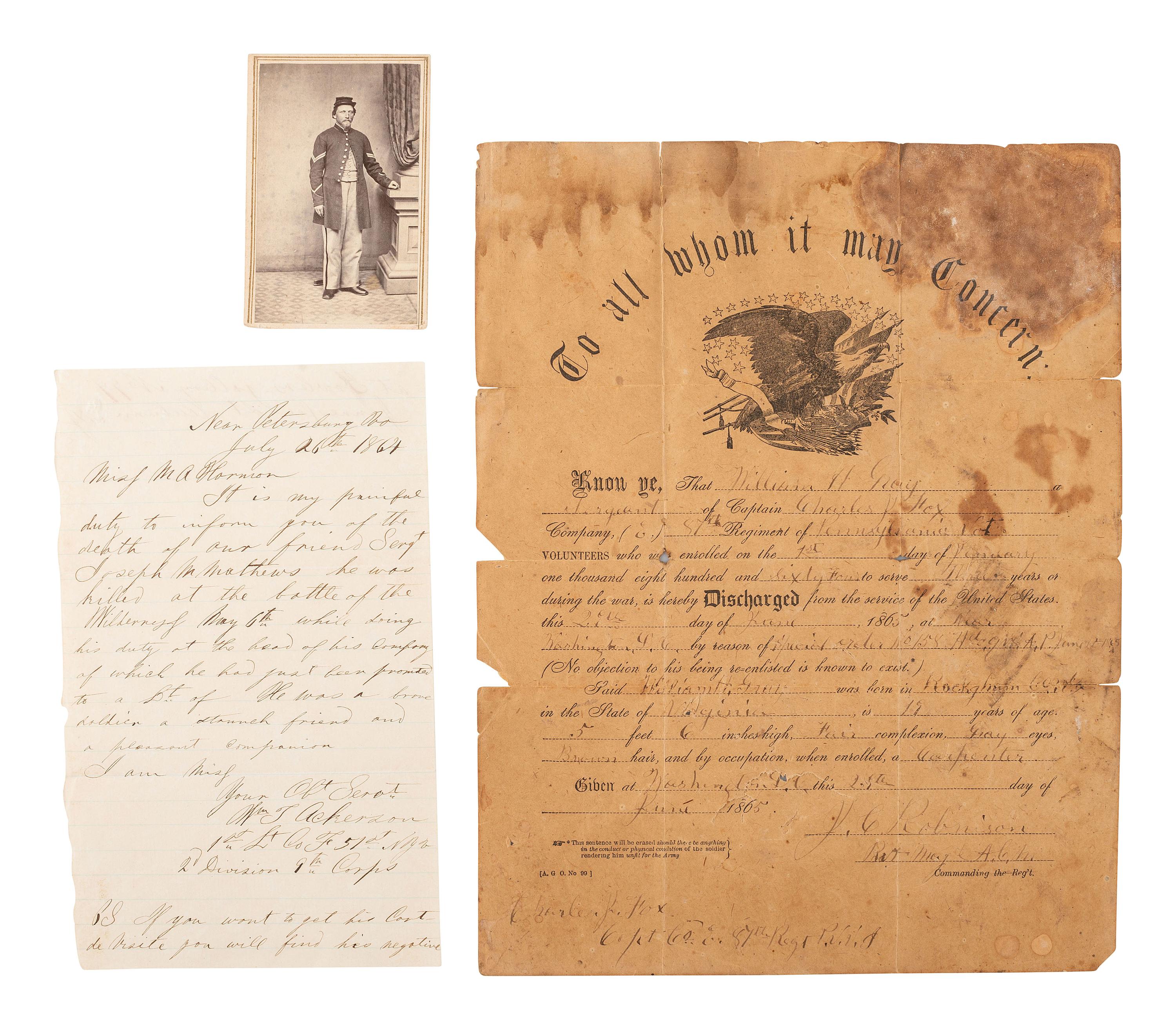 [CIVIL WAR]. Extensive collection of photographs, correspondence, ribbons, and medals associated with the life, service, and political career of Brigadier General John Cleveland Robinson, including his Colt revolver.