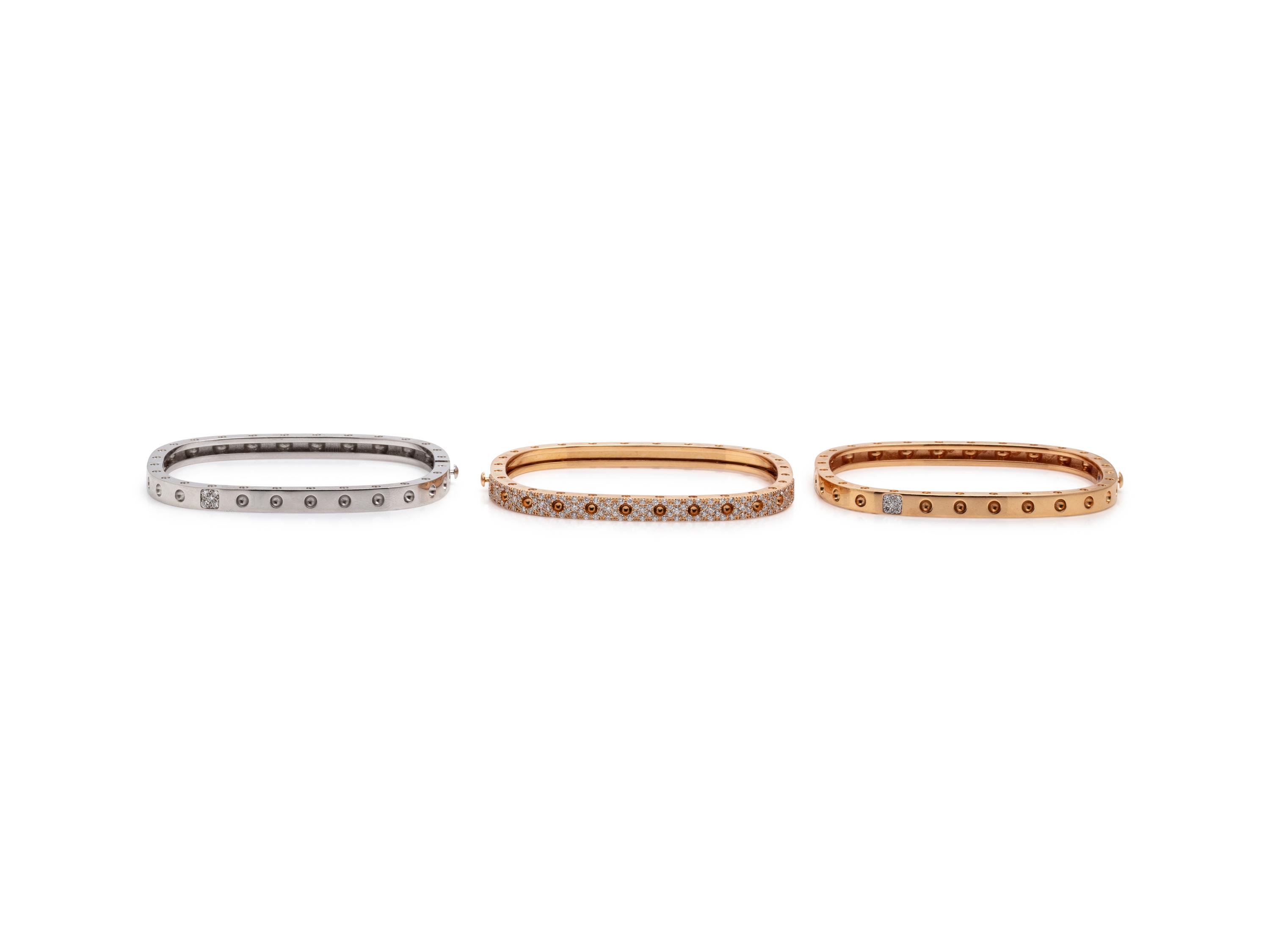 Roberto Coin, Three Rose and White Gold, and Diamond Stacking Bangle Bracelets