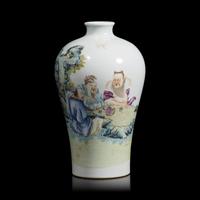 A Chinese Famille Rose Porcelain Meiping Vase 粉彩高士圖梅瓶