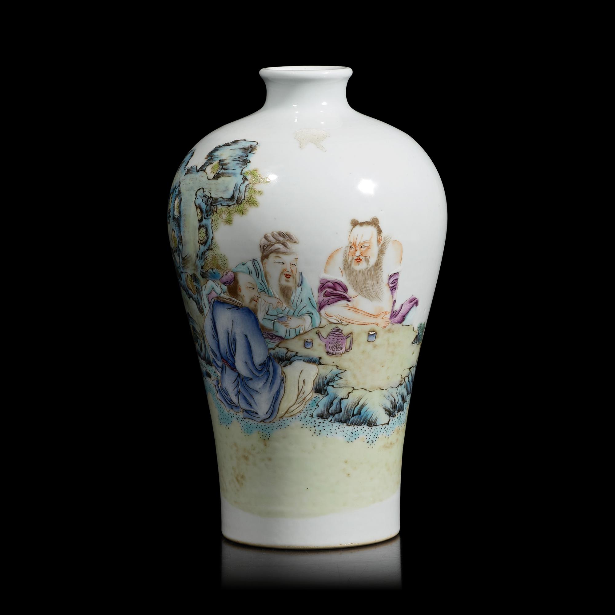 A Chinese Famille Rose Porcelain Meiping Vase 粉彩高士圖梅瓶