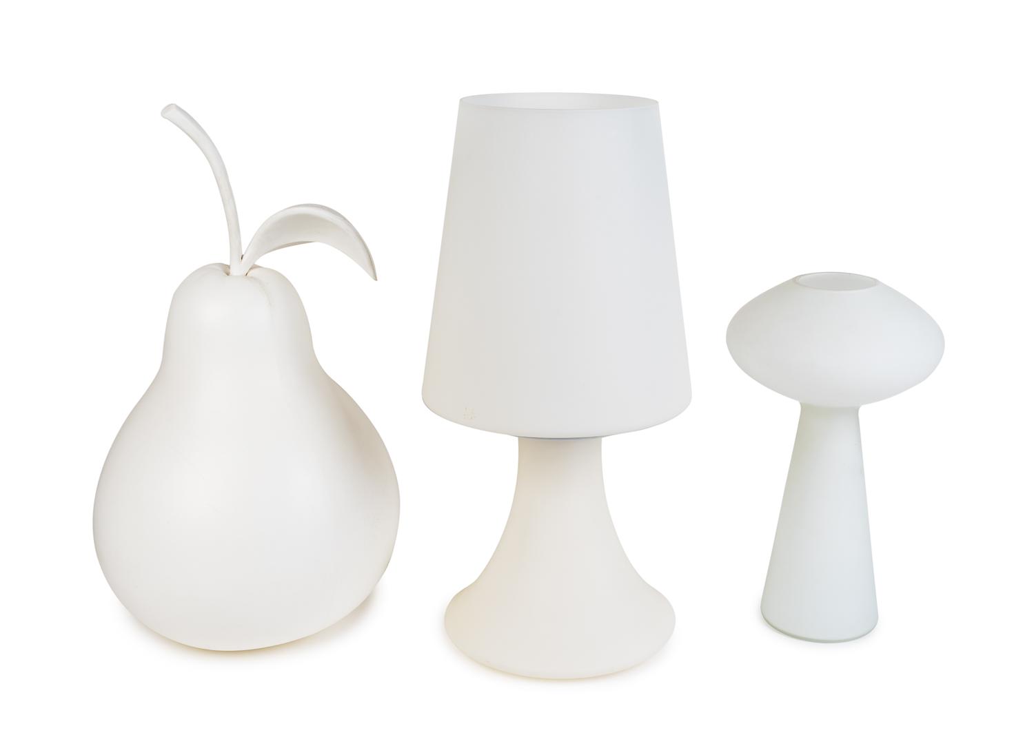 Table Lamp, together with a pear-form lamp, unknown lamp and a mushroom Peill & Putzler lamp.
