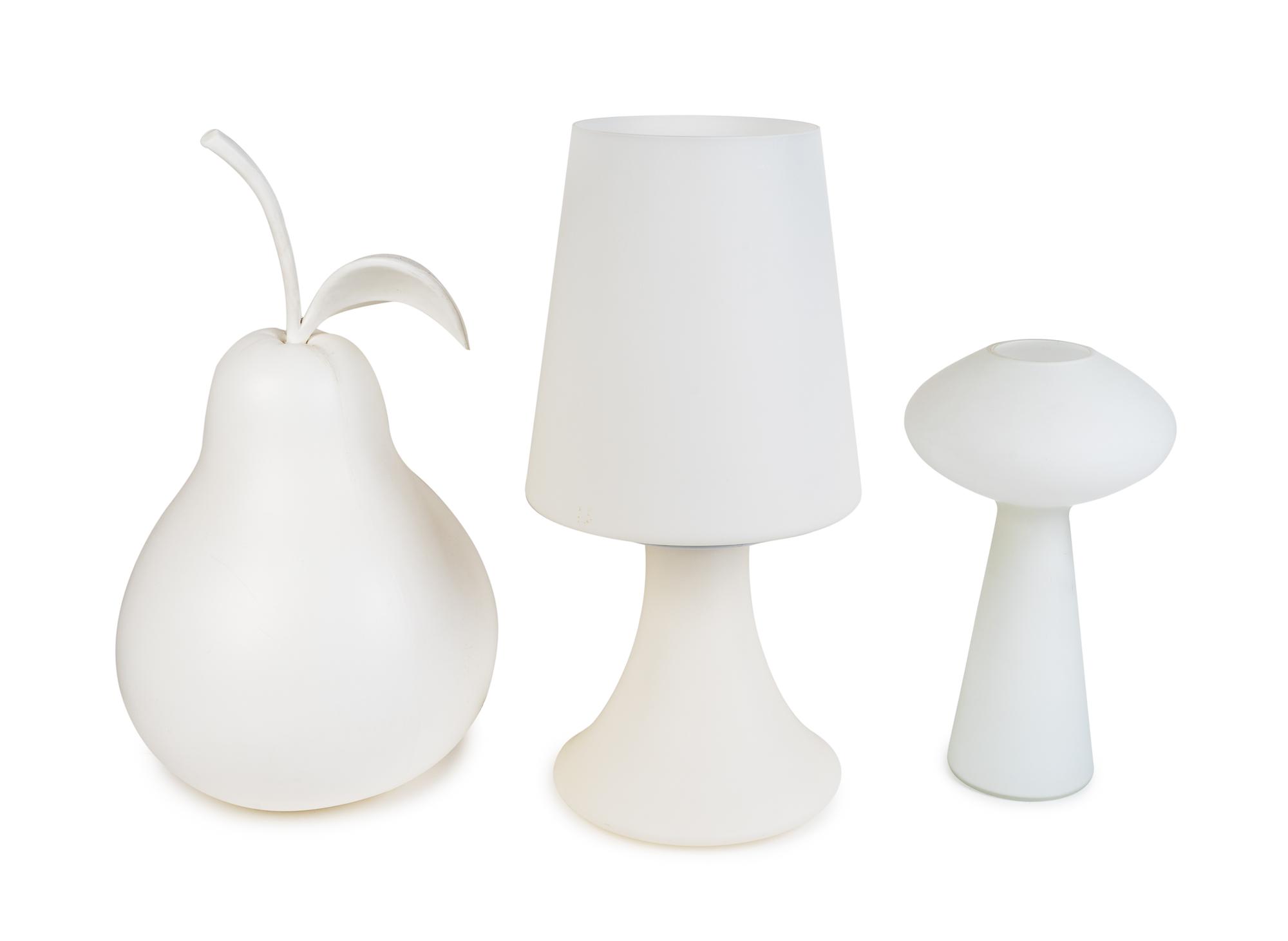 Table Lamp, together with a pear-form lamp, unknown lamp and a mushroom Peill & Putzler lamp.