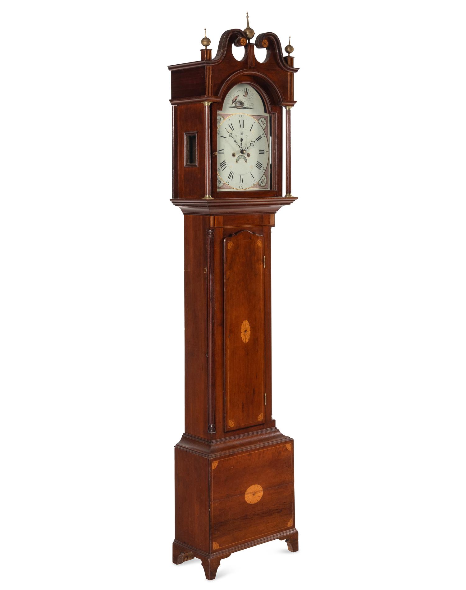 An English Mahogany and Marquetry Tall Case Clock