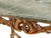 A Louis XV Painted and Parcel Gilt Marble-Top Center Table