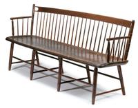 Pine and hickory Windsor settee early 19th century