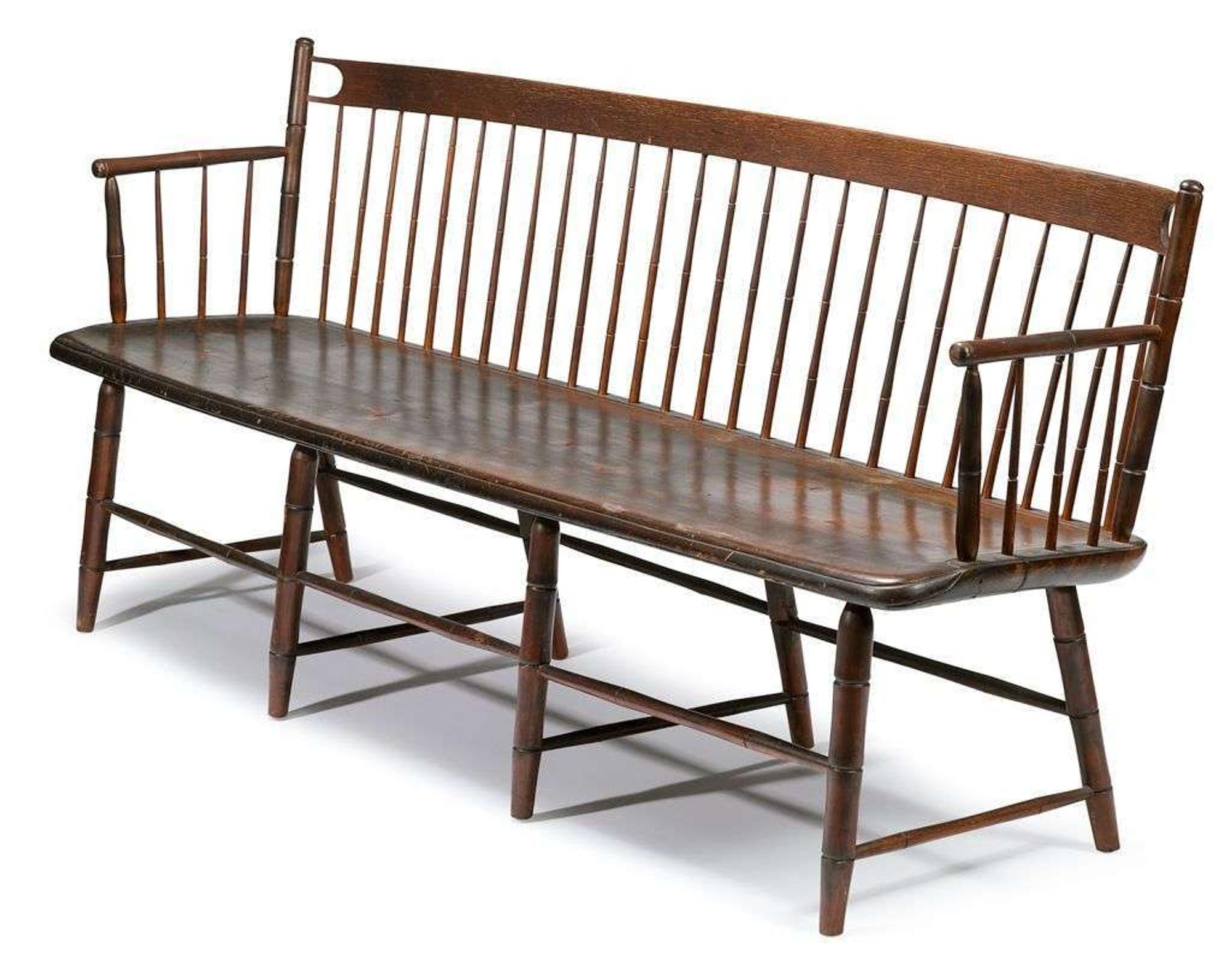 Pine and hickory Windsor settee early 19th century