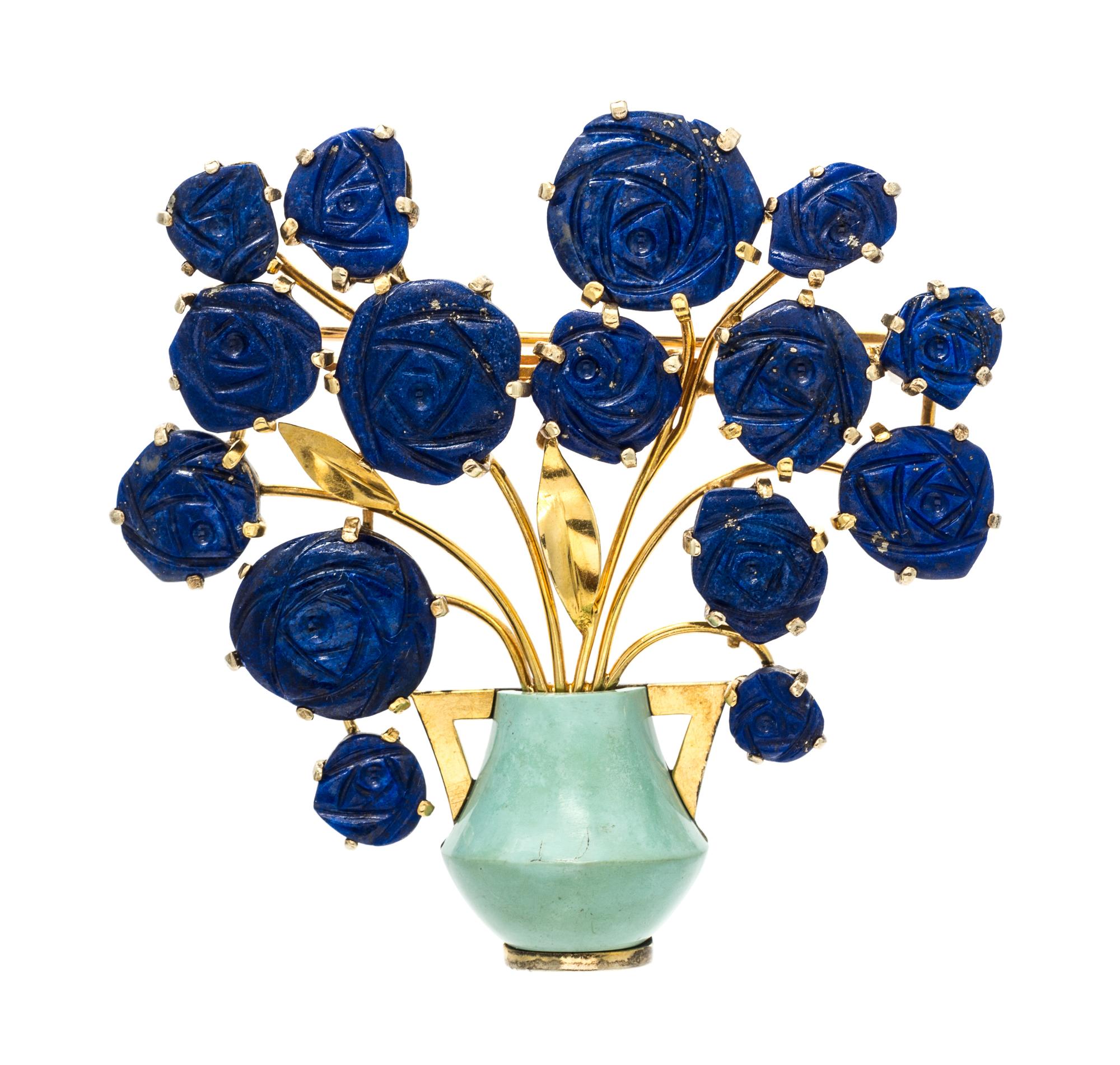An 18 Karat Yellow Gold, Lapis Lazuli and Turquoise Brooch, French, 15.30 dwts.