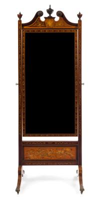 An Edwardian Style Simulated Marquetry Cheval Mirror Height 84 x width 32 inches. — 20TH CENTURY