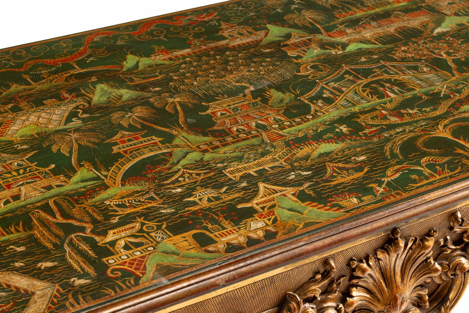 A Louis XIV Style Giltwood Painted-Top Table