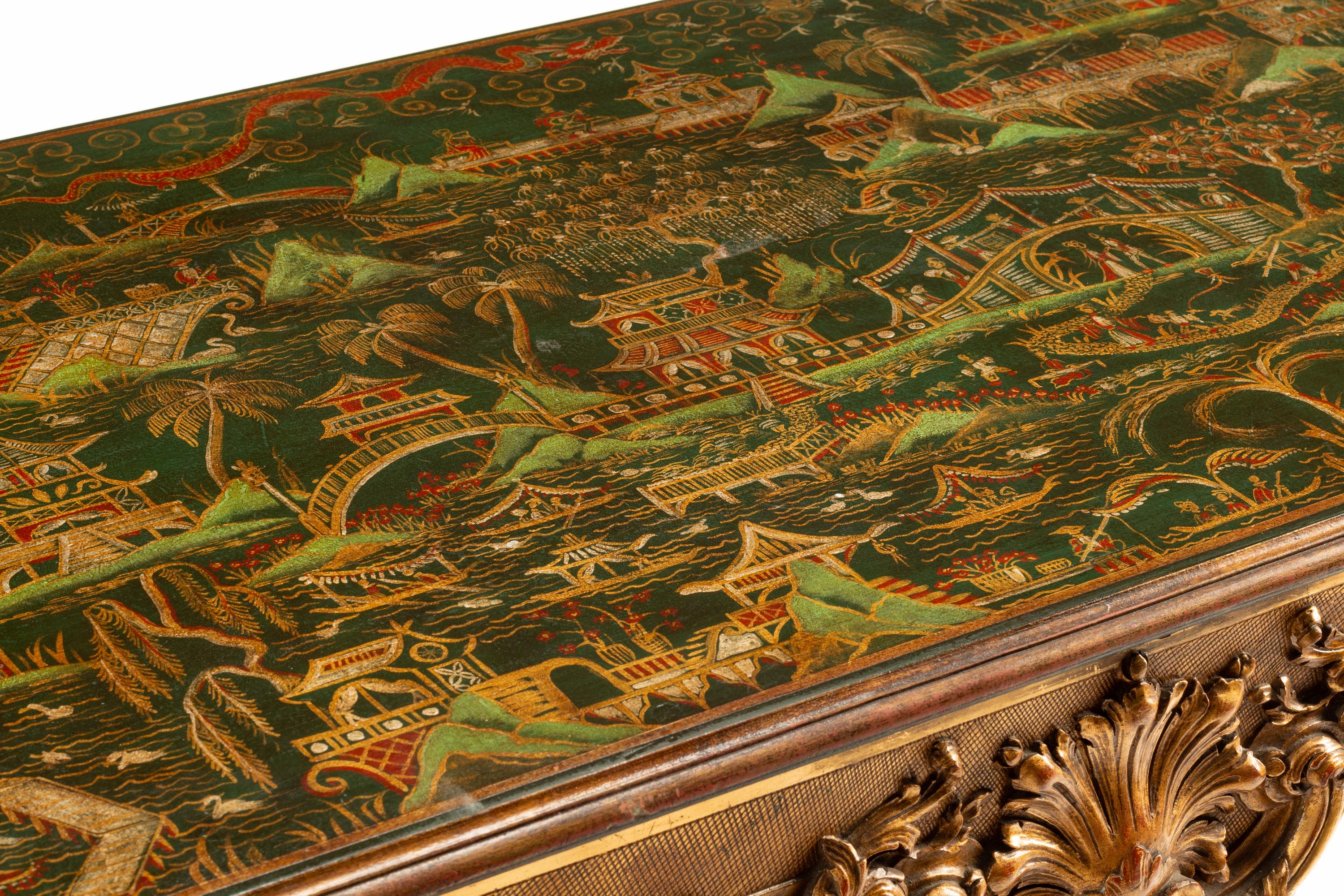 A Louis XIV Style Giltwood Painted-Top Table