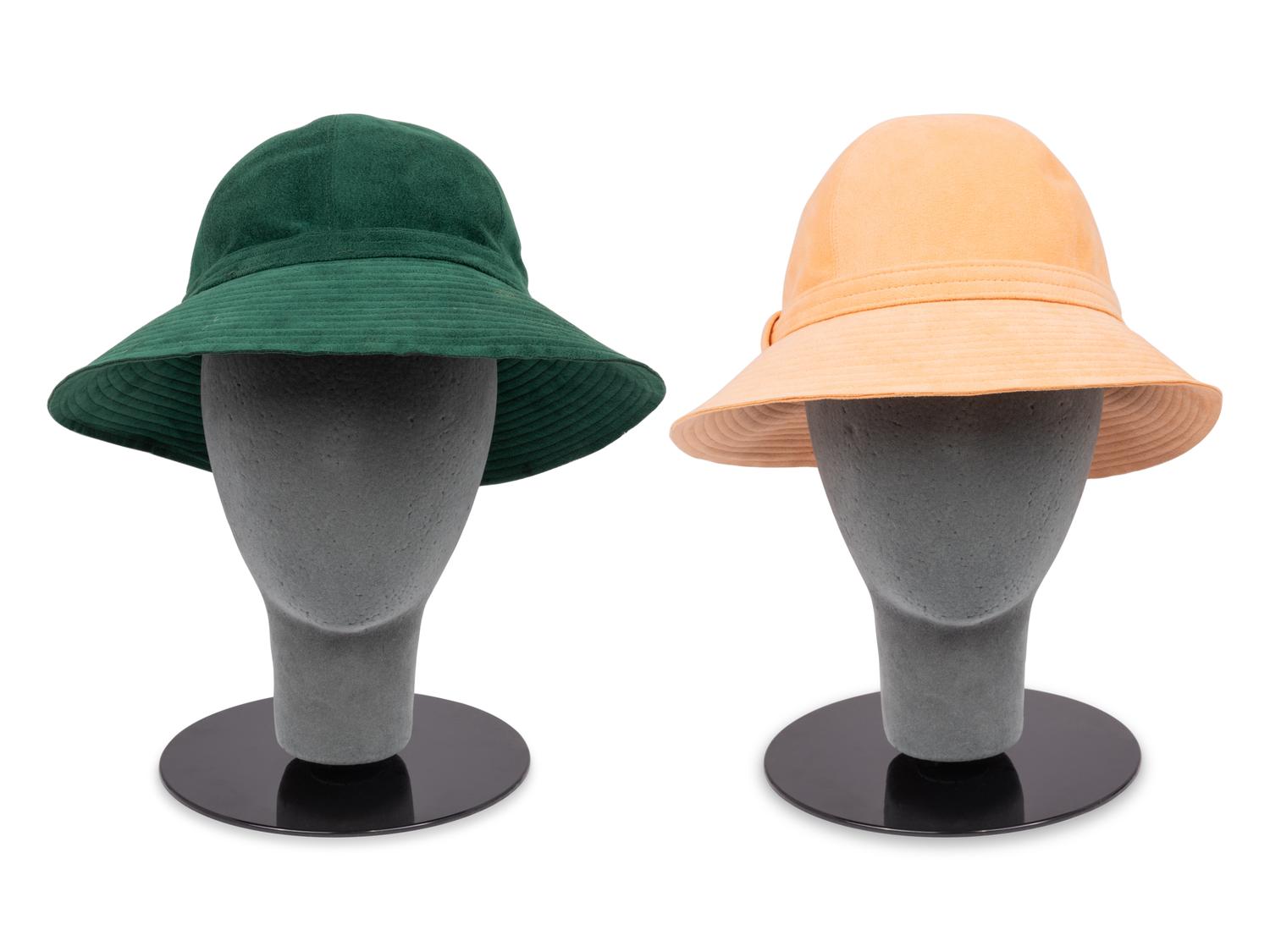 Two Halston Ultrasuede Bucket Hats, 1972