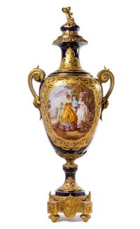 A Sevres Style Gilt Bronze Mounted Porcelain Lidded Urn Height 46 inches. — LATE 19TH/EARLY 20TH CENTURY
