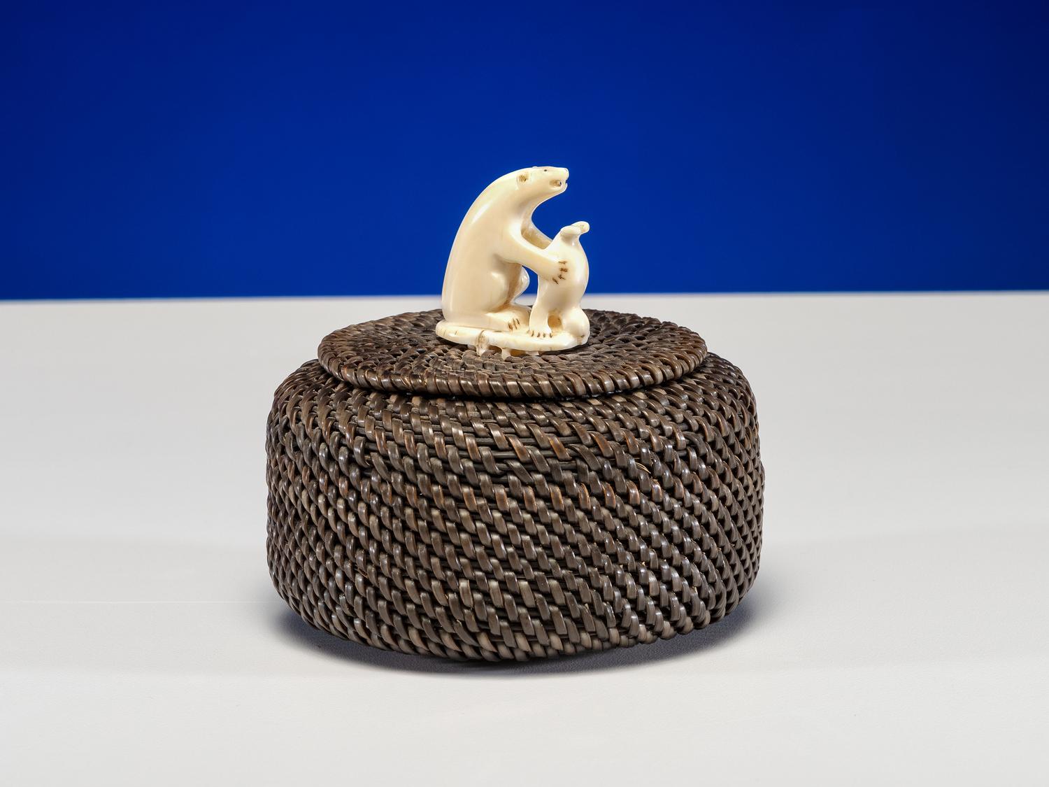 Lidded Baleen Basket, with Carved Bear and Seal Finial