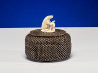 Lidded Baleen Basket, with Carved Bear and Seal Finial