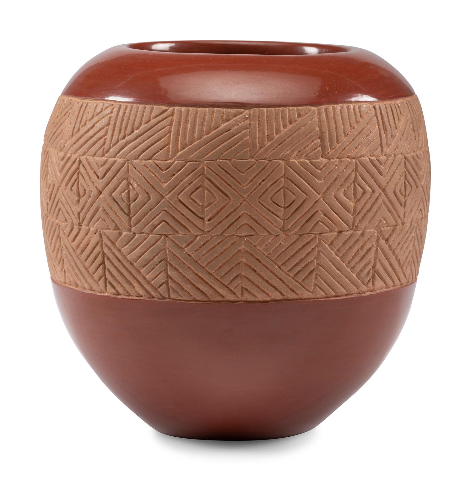 Incised Redware Pottery Jar