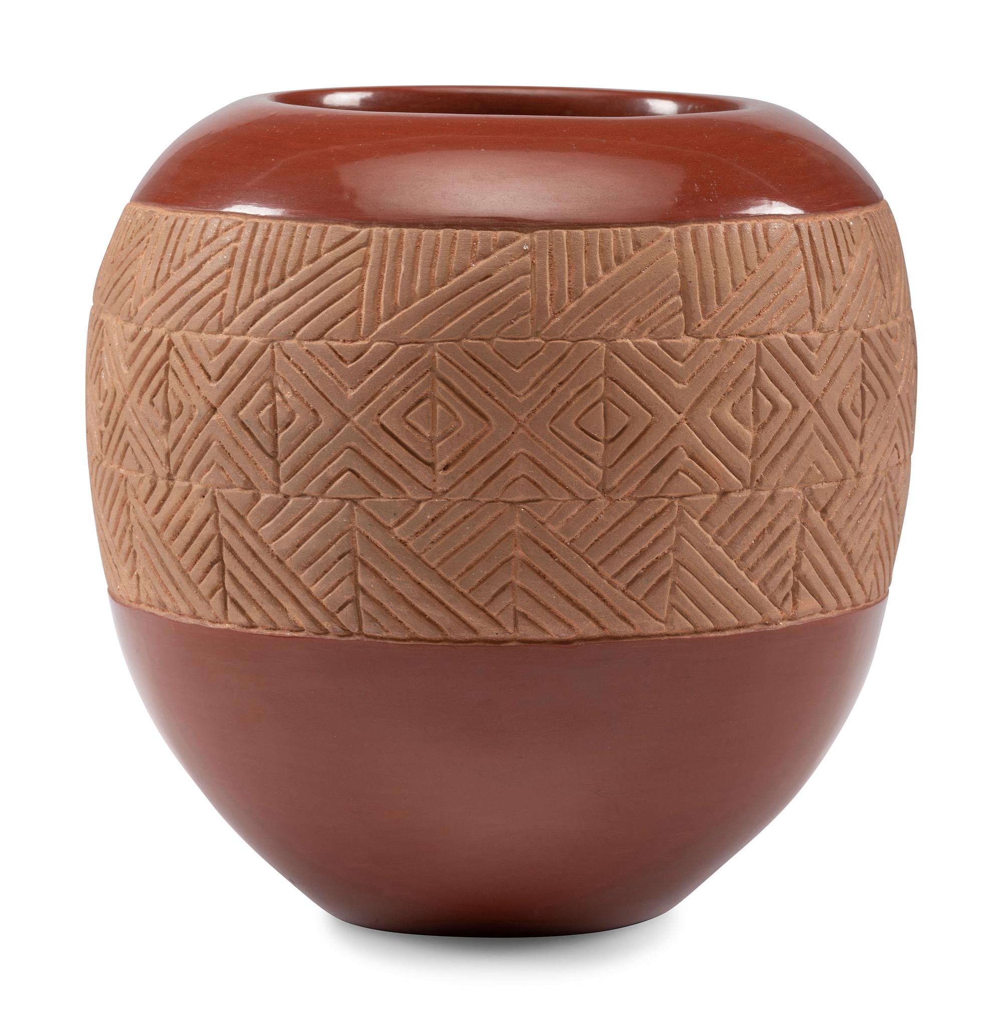 Incised Redware Pottery Jar
