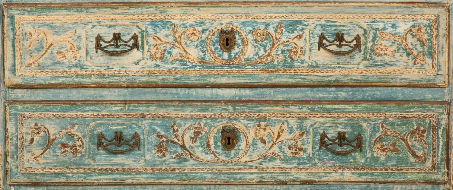 A North European Neoclassical Blue-Painted Commode