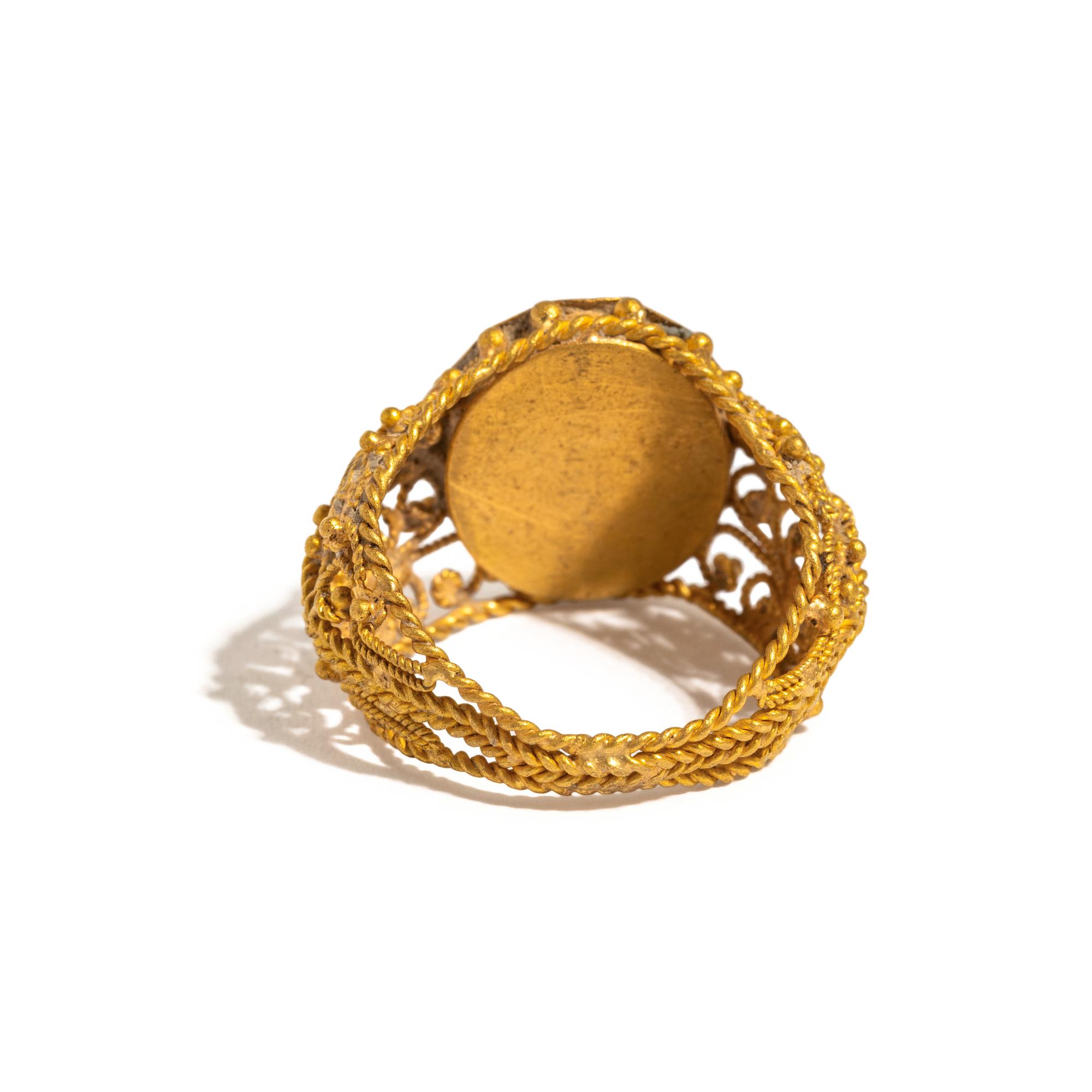 A Roman Red Jasper Ring Stone with the Demigod Hercules and the Apples of the Hesperides — Set in a gold ring