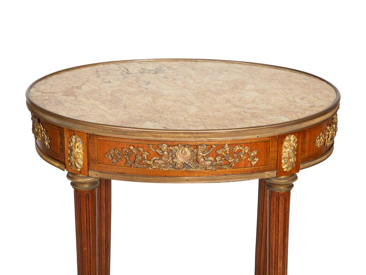 A Louis XVI Style Bronze Mounted Marble-Top Side Table