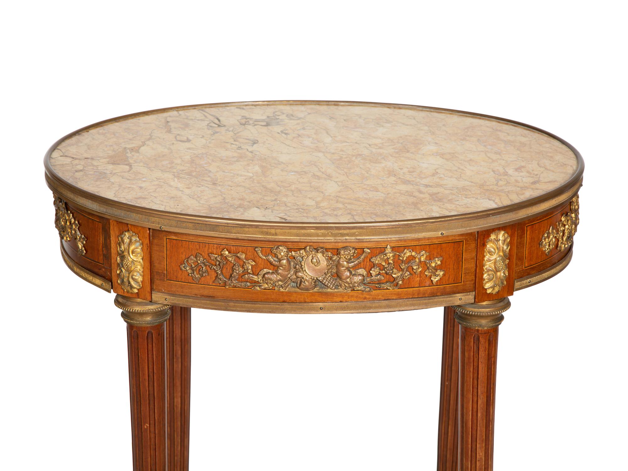 A Louis XVI Style Bronze Mounted Marble-Top Side Table