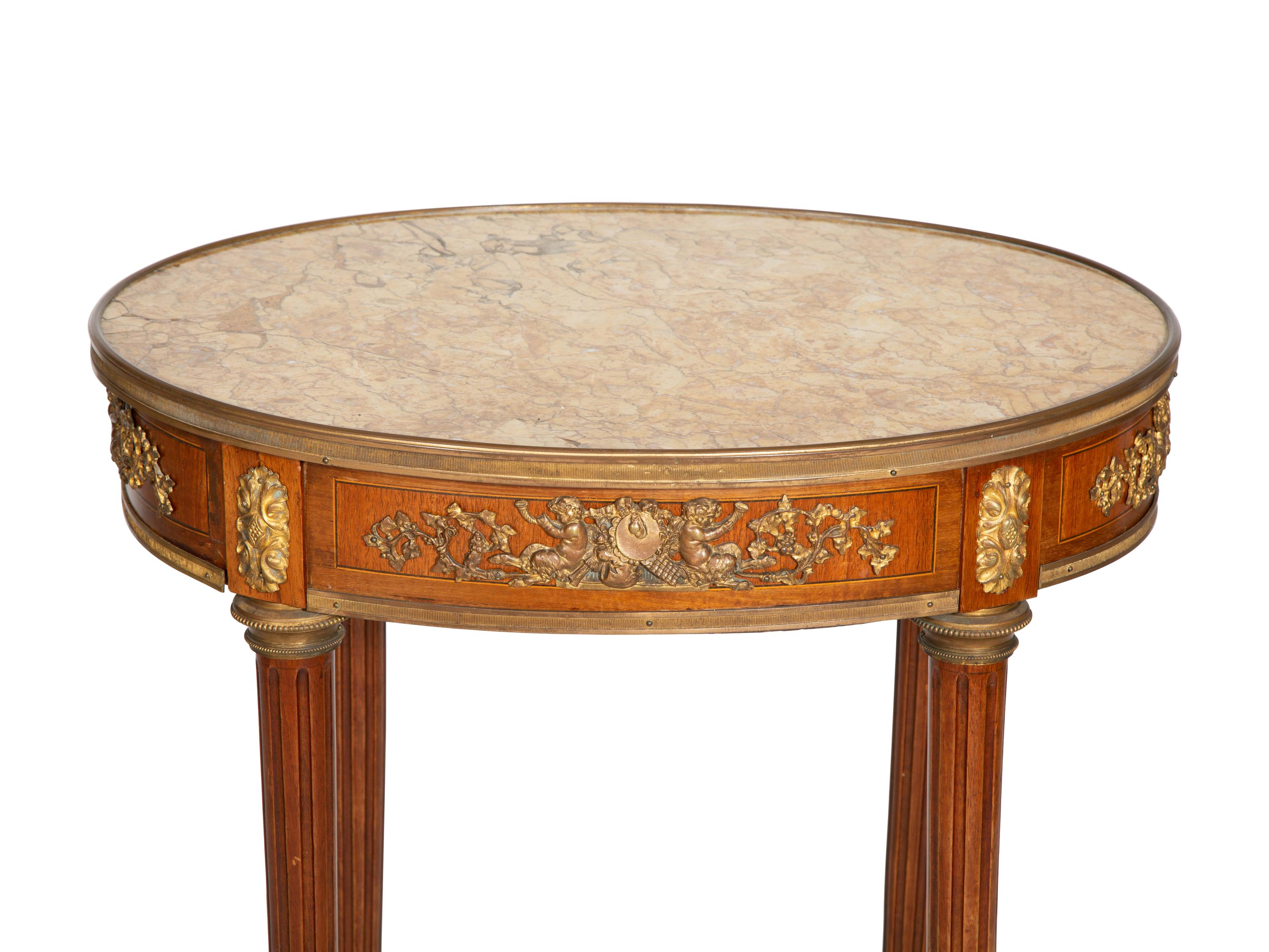 A Louis XVI Style Bronze Mounted Marble-Top Side Table