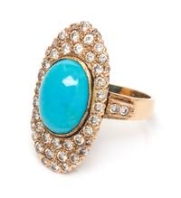 A Yellow Gold, Diamond and Turquoise Ring, 6.00 dwts.
